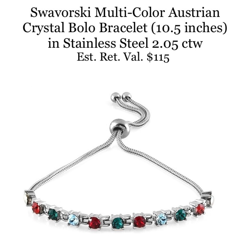 Swavorski multi-color Austrian Crystal Bolo Bracelet in Stainless Steel 10.5 in